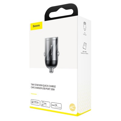 Автомобильное зарядное устройство BASEUS Tiny Star, USB, 5A, 30 Вт, черный Автомобильное зарядное устройство BASEUS Tiny Star, USB, 5A, 30 Вт, черный