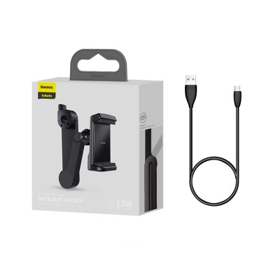 Автомобильный держатель BASEUS Energy Storage Backseat Holder, с беспроводной зарядкой, 2A, 15W, черный, на подголовник Автомобильный держатель BASEUS Energy Storage Backseat Holder, с беспроводной зарядкой, 2A, 15W, черный, на подголовник