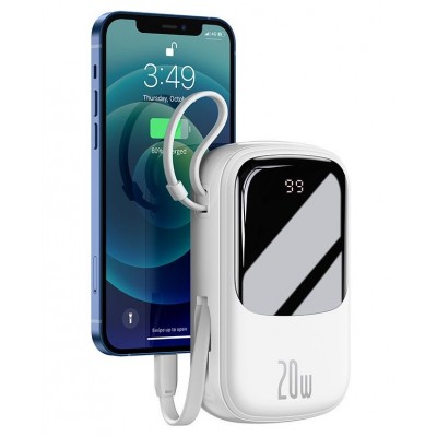 Портативный аккумулятор BASEUS Qpow Digital Display, 3A, 20000 мА⋅ч, белый, с кабелем Lightning Портативный аккумулятор BASEUS Qpow Digital Display, 3A, 20000 мА⋅ч, белый, с кабелем Lightning