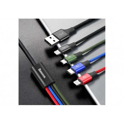 Кабель USB BASEUS Fast Charging 4-in-1, USB - MicroUSB + Type-C + 2*Lightning, 3.5A, 1.2 м, черный Кабель USB BASEUS Fast Charging 4-in-1, USB - MicroUSB + Type-C + 2*Lightning, 3.5A, 1.2 м, черный