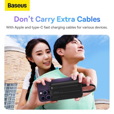 Портативный аккумулятор BASEUS Comet Series Dual-Cable 22.5W, 10000 мА⋅ч, черный Портативный аккумулятор BASEUS Comet Series Dual-Cable 22.5W, 10000 мА⋅ч, черный