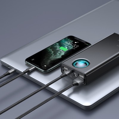 Портативный аккумулятор BASEUS Amblight, 3A, 30000 мА⋅ч, черный, быстрая зарядка, дисплей Портативный аккумулятор BASEUS Amblight, 3A, 30000 мА⋅ч, черный, быстрая зарядка, дисплей