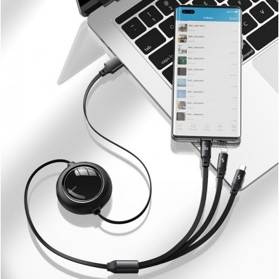 Кабель USB BASEUS Bright Mirror One-for-three, USB - MicroUSB+Type-C+Lightning, 66W, 1,2м, черный Кабель USB BASEUS Bright Mirror One-for-three, USB - MicroUSB+Type-C+Lightning, 66W, 1,2м, черный