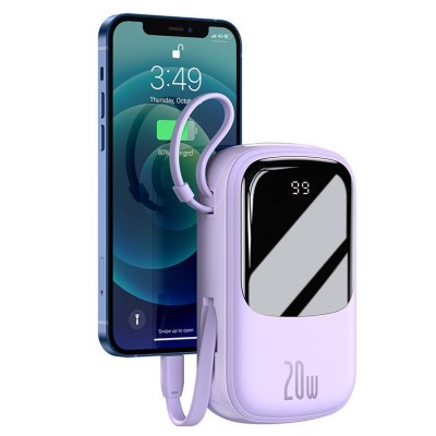 Портативный аккумулятор BASEUS Qpow Digital Display, 3A, 20000 мА⋅ч, фиолетовый, с кабелем Lightning Портативный аккумулятор BASEUS Qpow Digital Display, 3A, 20000 мА⋅ч, фиолетовый, с кабелем Lightning