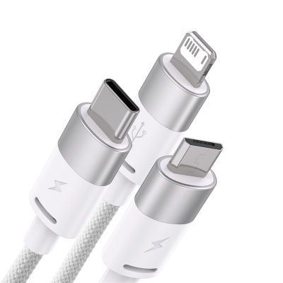 Кабель USB BASEUS StarSpeed 1-for-3 Fast Charging Data, USB - MicroUSB+Type-C+Lightning, 3.5A, 1.2 м, белый Кабель USB BASEUS StarSpeed 1-for-3 Fast Charging Data, USB - MicroUSB+Type-C+Lightning, 3.5A, 1.2 м, белый