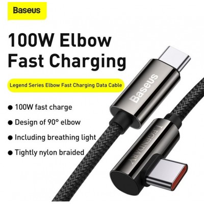 Кабель USB-C BASEUS Legend, Type-C - Type-C, 5A, 100W, 1 м, черный Кабель USB-C BASEUS Legend, Type-C - Type-C, 5A, 100W, 1 м, черный