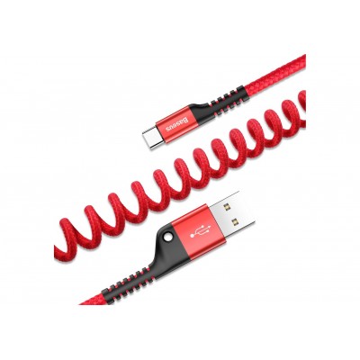 Кабель USB BASEUS Fish eye Spring, USB - Type-C, 2А, 1 м, красный, пружинный Кабель USB BASEUS Fish eye Spring, USB - Type-C, 2А, 1 м, красный, пружинный