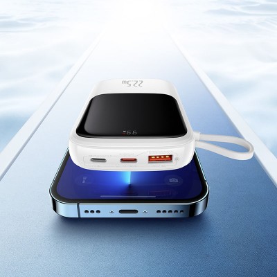 Портативный аккумулятор BASEUS Qpow Pro Digital Display Fast Charge 22.5W Type-C Edition, 3A, 10000 мА⋅ч, белый, с кабел Портативный аккумулятор BASEUS Qpow Pro Digital Display Fast Charge 22.5W Type-C Edition, 3A, 10000 мА⋅ч, белый, с кабел