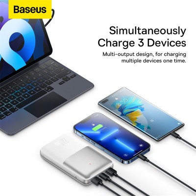 Портативный аккумулятор BASEUS Bipow Pro Digital Display Fast Charge 22.5W Overseas Edition, 3A, 20000 мА⋅ч, белый Портативный аккумулятор BASEUS Bipow Pro Digital Display Fast Charge 22.5W Overseas Edition, 3A, 20000 мА⋅ч, белый