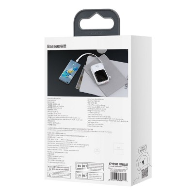 Портативный аккумулятор BASEUS Qpow Pro Digital Display Fast Charge 22.5W Type-C Edition, 3A, 10000 мА⋅ч, белый, с кабел Портативный аккумулятор BASEUS Qpow Pro Digital Display Fast Charge 22.5W Type-C Edition, 3A, 10000 мА⋅ч, белый, с кабел