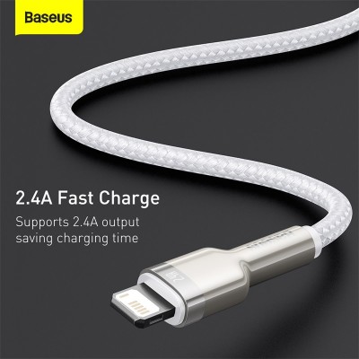 Кабель USB BASEUS Cafule Series Metal, USB - Lightning, 2.4А, 1 м, белый Кабель USB BASEUS Cafule Series Metal, USB - Lightning, 2.4А, 1 м, белый