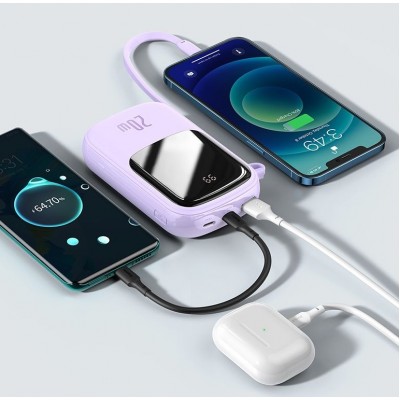 Портативный аккумулятор BASEUS Qpow Digital Display, 3A, 20000 мА⋅ч, фиолетовый, с кабелем Lightning Портативный аккумулятор BASEUS Qpow Digital Display, 3A, 20000 мА⋅ч, фиолетовый, с кабелем Lightning
