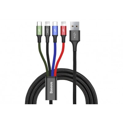 Кабель USB BASEUS Fast Charging 4-in-1, USB - MicroUSB + Type-C + 2*Lightning, 3.5A, 1.2 м, черный Кабель USB BASEUS Fast Charging 4-in-1, USB - MicroUSB + Type-C + 2*Lightning, 3.5A, 1.2 м, черный