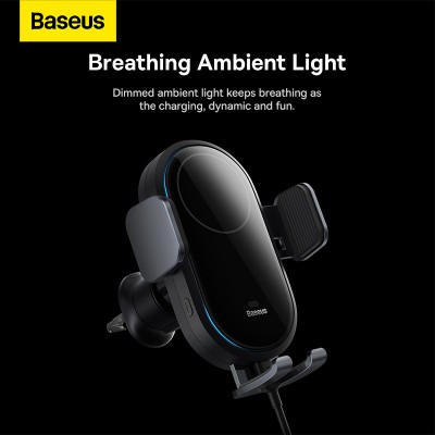 Автомобильный держатель BASEUS Light Chaser, с беспроводной зарядкой, 15W, черный, на воздуховод Автомобильный держатель BASEUS Light Chaser, с беспроводной зарядкой, 15W, черный, на воздуховод