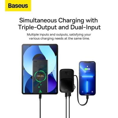 Портативный аккумулятор BASEUS Qpow Pro Digital Display Fast Charge 20W iP Edition, 3A, 10000 мА⋅ч, черный, с кабелем Ty Портативный аккумулятор BASEUS Qpow Pro Digital Display Fast Charge 20W iP Edition, 3A, 10000 мА⋅ч, черный, с кабелем Ty