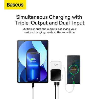 Портативный аккумулятор BASEUS Qpow Pro Digital Display Fast Charge 22.5W Type-C Edition, 3A, 10000 мА⋅ч, белый, с кабел Портативный аккумулятор BASEUS Qpow Pro Digital Display Fast Charge 22.5W Type-C Edition, 3A, 10000 мА⋅ч, белый, с кабел