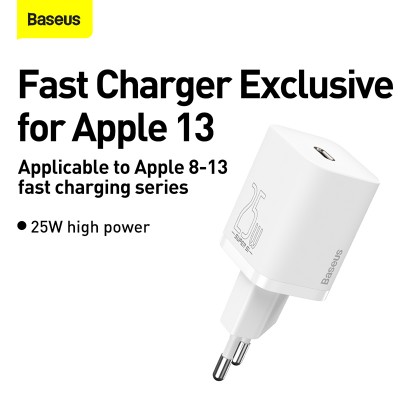 Зарядное устройство BASEUS Super Si USB-C, 3A, 25W, белый Зарядное устройство BASEUS Super Si USB-C, 3A, 25W, белый