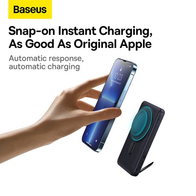 Портативный аккумулятор BASEUS Magnetic Bracket Wireless Charging 20W Overseas Edition, 3A, 10000 мА⋅ч, синий, с беспров Портативный аккумулятор BASEUS Magnetic Bracket Wireless Charging 20W Overseas Edition, 3A, 10000 мА⋅ч, синий, с беспров