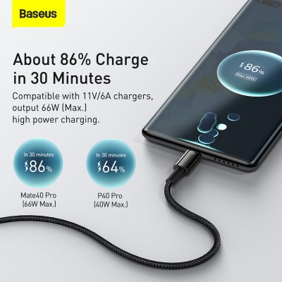 Кабель USB BASEUS Tungsten Gold Fast Charging, USB - Type-C, 6A, 2 м, черный Кабель USB BASEUS Tungsten Gold Fast Charging, USB - Type-C, 6A, 2 м, черный