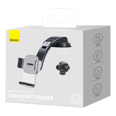 Автомобильный держатель BASEUS Easy Control Clamp (a set), серебряный, на воздуховод+приборную панель Автомобильный держатель BASEUS Easy Control Clamp (a set), серебряный, на воздуховод+приборную панель