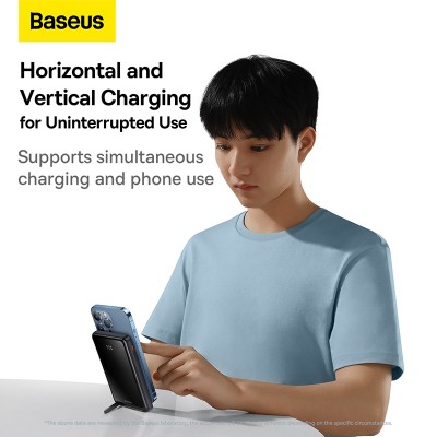 Портативный аккумулятор BASEUS Magnetic Bracket Wireless Charging 20W, 3A, 10000 мА⋅ч, синий, с беспроводной зарядкой Портативный аккумулятор BASEUS Magnetic Bracket Wireless Charging 20W, 3A, 10000 мА⋅ч, синий, с беспроводной зарядкой
