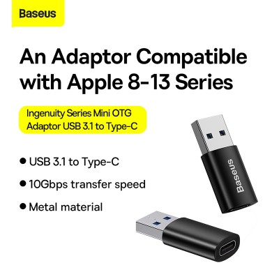 Переходник/Адаптер BASEUS Ingenuity Series Mini OTG, USB-A 3.1- Type-C, черный Переходник/Адаптер BASEUS Ingenuity Series Mini OTG, USB-A 3.1- Type-C, черный