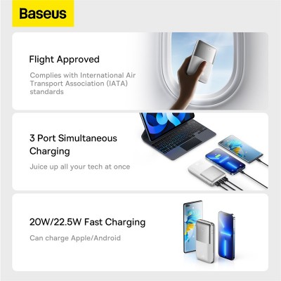 Портативный аккумулятор BASEUS Bipow Pro Digital Display Fast Charge 22.5W Overseas Edition, 3A, 20000 мА⋅ч, белый Портативный аккумулятор BASEUS Bipow Pro Digital Display Fast Charge 22.5W Overseas Edition, 3A, 20000 мА⋅ч, белый