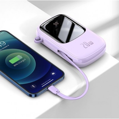Портативный аккумулятор BASEUS Qpow Digital Display, 3A, 20000 мА⋅ч, фиолетовый, с кабелем Lightning Портативный аккумулятор BASEUS Qpow Digital Display, 3A, 20000 мА⋅ч, фиолетовый, с кабелем Lightning