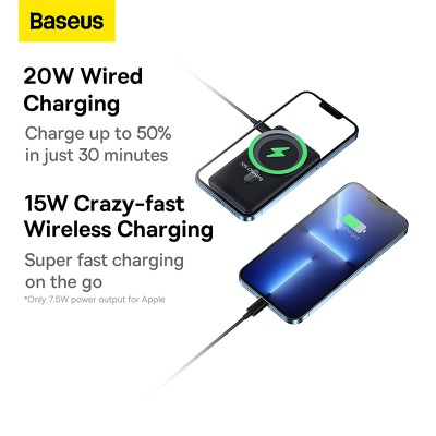 Портативный аккумулятор BASEUS Magnetic Bracket Wireless Charging 20W, 3A, 10000 мА⋅ч, синий, с беспроводной зарядкой Портативный аккумулятор BASEUS Magnetic Bracket Wireless Charging 20W, 3A, 10000 мА⋅ч, синий, с беспроводной зарядкой
