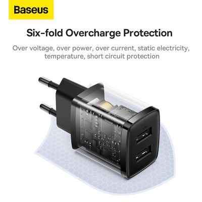 Зарядное устройство BASEUS Compact Charger 2U 2*USB, 2.1A, 10.5W, черный Зарядное устройство BASEUS Compact Charger 2U 2*USB, 2.1A, 10.5W, черный