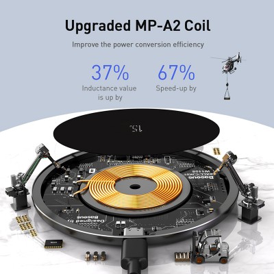 Беспроводное зарядное устройство BASEUS Simple, 2A, 15W, черный, для Type-C Беспроводное зарядное устройство BASEUS Simple, 2A, 15W, черный, для Type-C