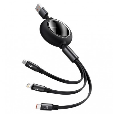 Кабель USB BASEUS Bright Mirror One-for-three, USB - MicroUSB+Type-C+Lightning, 66W, 1,2м, черный Кабель USB BASEUS Bright Mirror One-for-three, USB - MicroUSB+Type-C+Lightning, 66W, 1,2м, черный