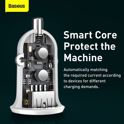 Автомобильное зарядное устройство BASEUS Grain Pro, 2*USB, 4.8A, белый Автомобильное зарядное устройство BASEUS Grain Pro, 2*USB, 4.8A, белый