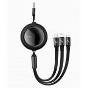 Кабель USB BASEUS Bright Mirror One-for-three, USB - MicroUSB+Type-C+Lightning, 66W, 1,2м, черный