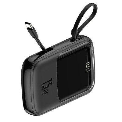 Портативный аккумулятор BASEUS Qpow, 3A, 10000 мА⋅ч, черный, с кабелем Type-C Портативный аккумулятор BASEUS Qpow, 3A, 10000 мА⋅ч, черный, с кабелем Type-C