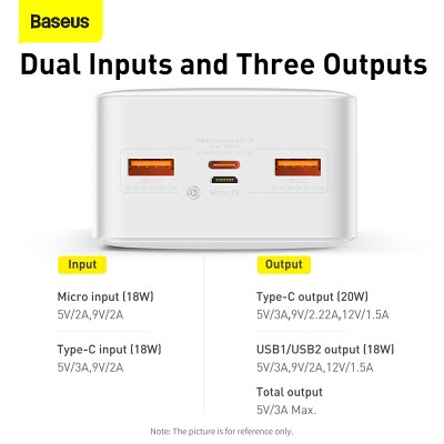 Портативный аккумулятор BASEUS Bipow Digital Display 20W, 3A, 30000 мА⋅ч, белый, с кабелем micro Портативный аккумулятор BASEUS Bipow Digital Display 20W, 3A, 30000 мА⋅ч, белый, с кабелем micro