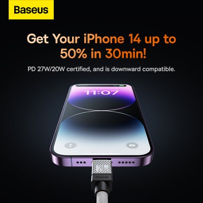 Кабель USB-C BASEUS CoolPlay Series Fast Charging, Type-C - Lightning, 20W, 1 м, белый Кабель USB-C BASEUS CoolPlay Series Fast Charging, Type-C - Lightning, 20W, 1 м, белый