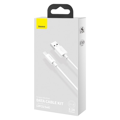 Кабель USB BASEUS Simple Wisdom Data Cable Kit, USB - MicroUSB, 2.1А, 1.5 м, белый, 2шт Кабель USB BASEUS Simple Wisdom Data Cable Kit, USB - MicroUSB, 2.1А, 1.5 м, белый, 2шт
