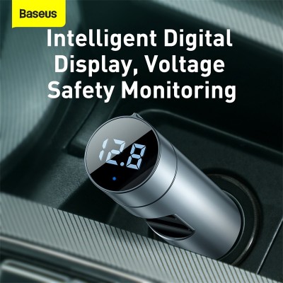 FM - Трансмиттер BASEUS Energy Column Car Wireless MP3, 2*USB, 3A, 18W, серебряный, с дисплеем FM - Трансмиттер BASEUS Energy Column Car Wireless MP3, 2*USB, 3A, 18W, серебряный, с дисплеем