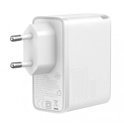 Зарядное устройство BASEUS GaN2 Fast Charger USB-C + Кабель Type-C-Type-C, 3A, 100W, белый Зарядное устройство BASEUS GaN2 Fast Charger USB-C + Кабель Type-C-Type-C, 3A, 100W, белый