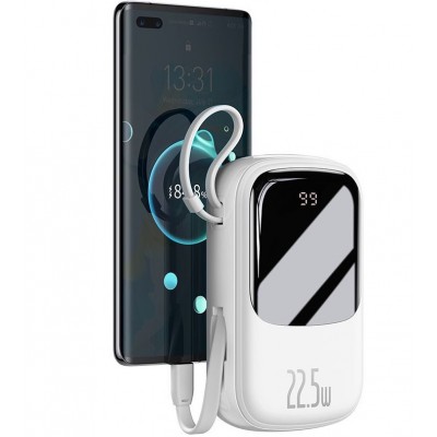 Портативный аккумулятор BASEUS Qpow Digital Display, 3A, 20000 мА⋅ч, белый, с кабелем Type-C Портативный аккумулятор BASEUS Qpow Digital Display, 3A, 20000 мА⋅ч, белый, с кабелем Type-C