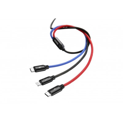 Кабель USB BASEUS Three Primary Colors 3-in-1, USB - MicroUSB+Type-C+Lightning, 3.5A, 1.2 м, черный Кабель USB BASEUS Three Primary Colors 3-in-1, USB - MicroUSB+Type-C+Lightning, 3.5A, 1.2 м, черный