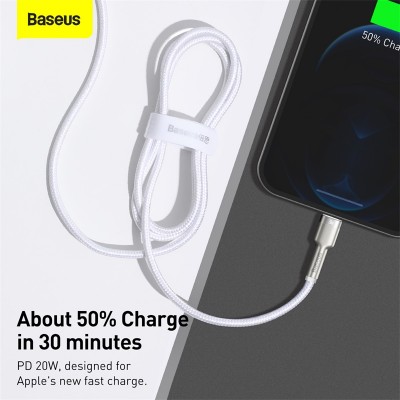 Кабель USB-C BASEUS Cafule Series Metal, Type-C - Lightning, 20W, 1 м, белый Кабель USB-C BASEUS Cafule Series Metal, Type-C - Lightning, 20W, 1 м, белый