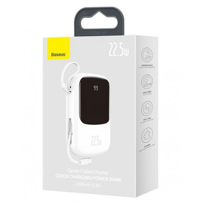 Портативный аккумулятор BASEUS Qpow Digital Display, 3A, 20000 мА⋅ч, белый, с кабелем Type-C Портативный аккумулятор BASEUS Qpow Digital Display, 3A, 20000 мА⋅ч, белый, с кабелем Type-C