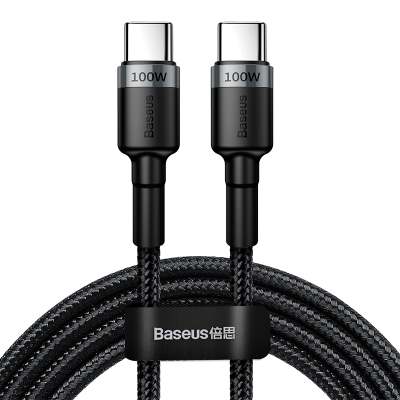 Кабель USB-C BASEUS Cafule, Type-C - Type-C, 5A, 100W, 2 м, серый+черный Кабель USB-C BASEUS Cafule, Type-C - Type-C, 5A, 100W, 2 м, серый+черный