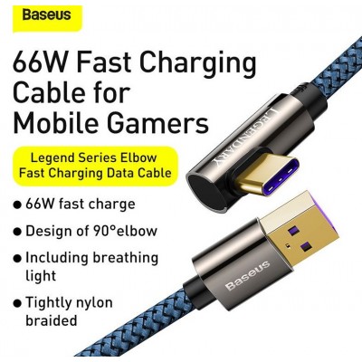 Кабель USB BASEUS Legend Series Elbow, USB - Type-C, 66W, 2 м, синий Кабель USB BASEUS Legend Series Elbow, USB - Type-C, 66W, 2 м, синий