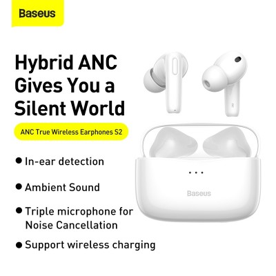 Беспроводные наушники BASEUS SIMU S2, Bluetooth, 45 мАч, белый Беспроводные наушники BASEUS SIMU S2, Bluetooth, 45 мАч, белый