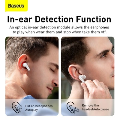 Беспроводные наушники BASEUS SIMU S2, Bluetooth, 45 мАч, белый Беспроводные наушники BASEUS SIMU S2, Bluetooth, 45 мАч, белый