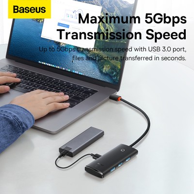Переходник/Адаптер BASEUS Lite Series 4-Port, Разветвитель, Type-C - 4xUSB3.0, черный, кабель 0,25см Переходник/Адаптер BASEUS Lite Series 4-Port, Разветвитель, Type-C - 4xUSB3.0, черный, кабель 0,25см