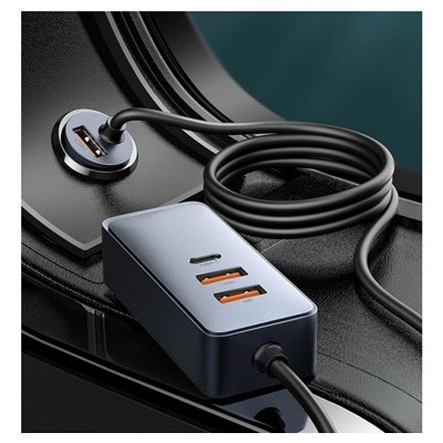 Автомобильное зарядное устройство BASEUS Share Together, USB + разветвитель 2*USB+2*USB-C, 5A, 120W, серый Автомобильное зарядное устройство BASEUS Share Together, USB + разветвитель 2*USB+2*USB-C, 5A, 120W, серый